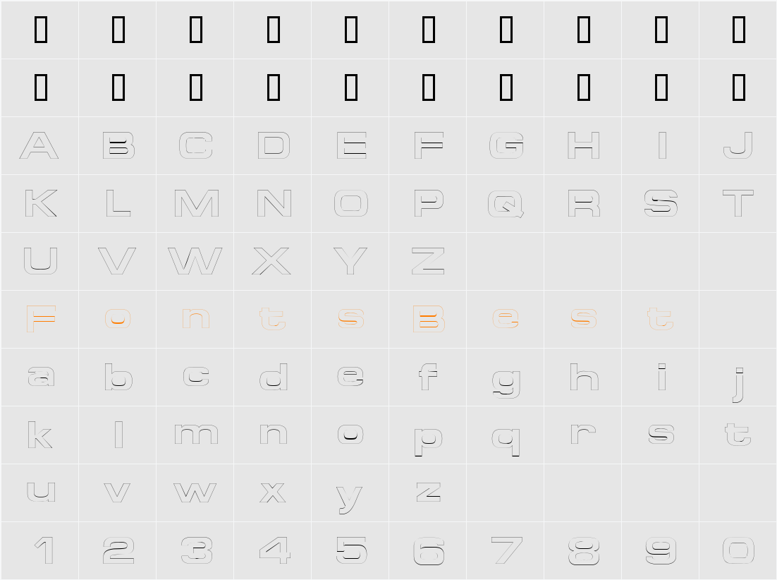 SpaceOutBoldOutline Character Map