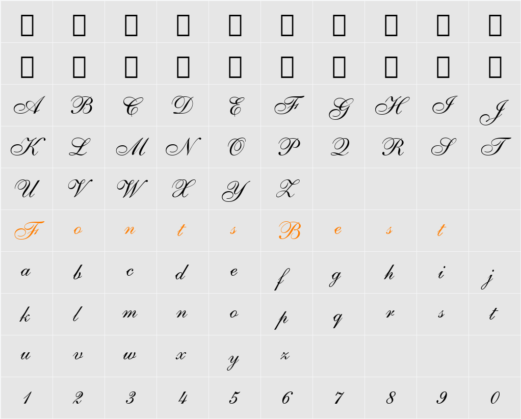 ShelleyAllegro BT Character Map
