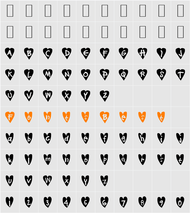 Djellibejbi Hearts Character Map
