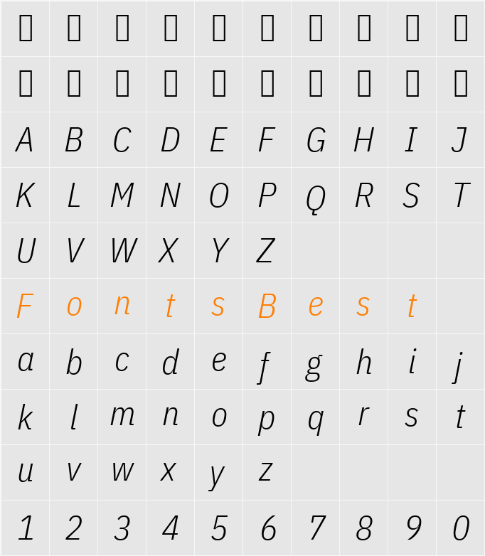 IBM Plex Sans Cond Light Character Map