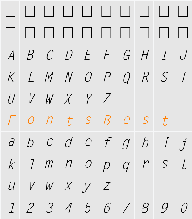 Letter Gothic Character Map