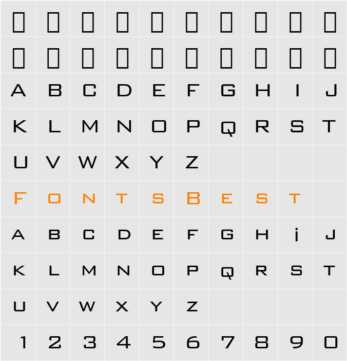TrSah BankGothic Lt BT Character Map