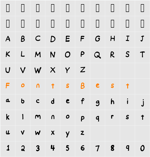 Handwritten Nat29 Font Character Map