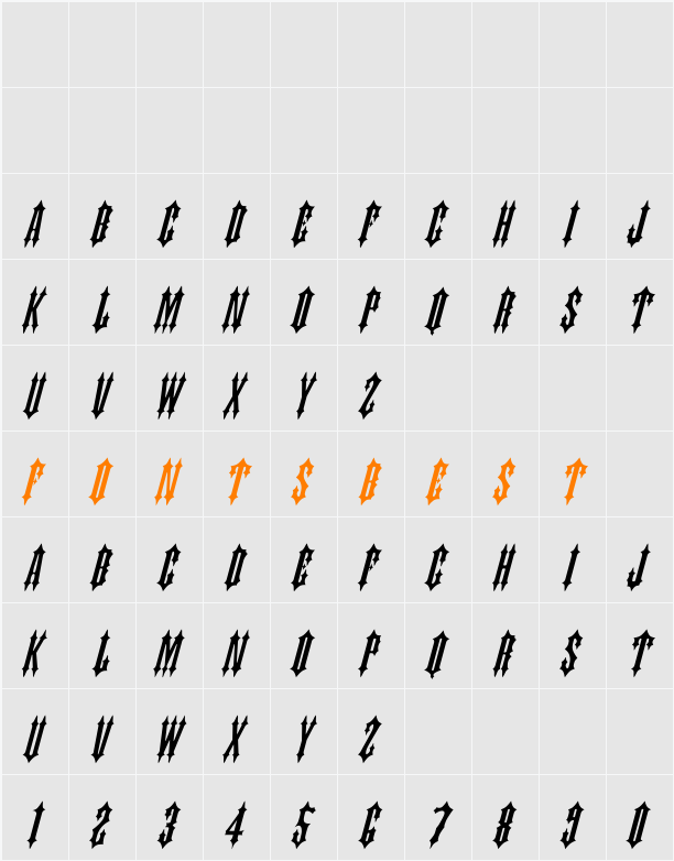 JudasCaps Italic Character Map