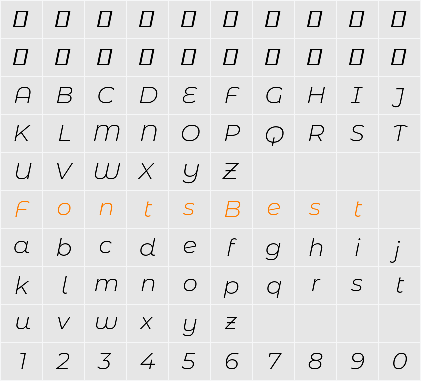 Montserrat Alternates Light Character Map