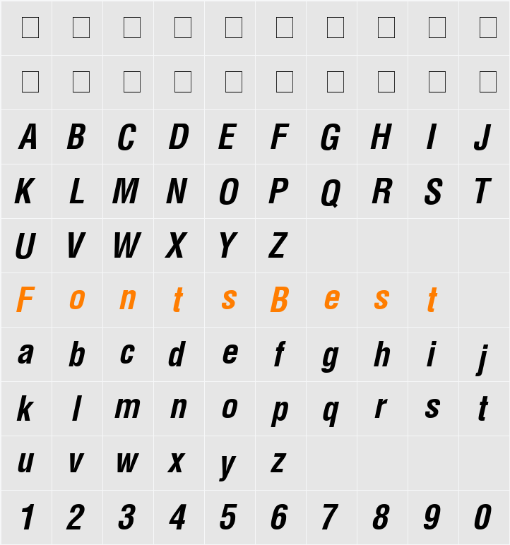 Mahony Condensed Character Map
