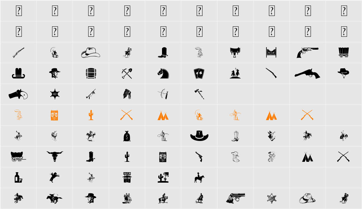 Wild West Icons Character Map