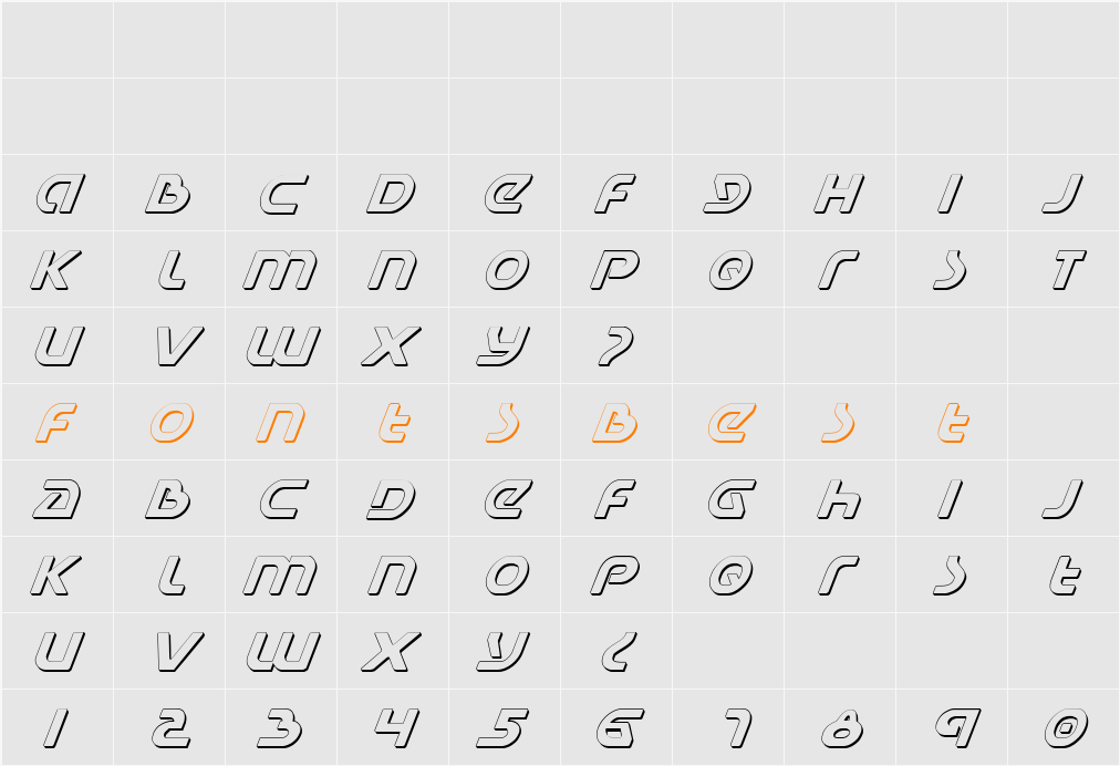 Universal Jack Shadow Italic Character Map