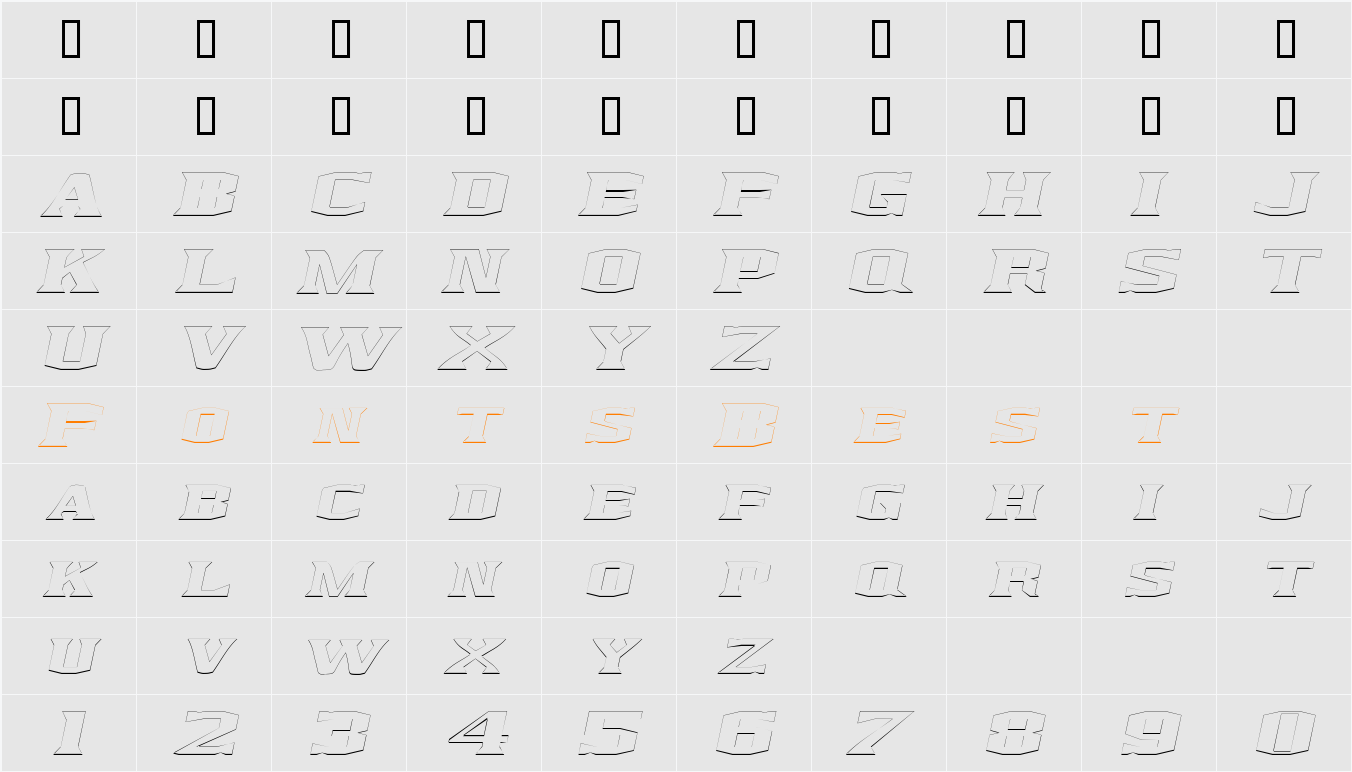 KingfreshCondensedOutline Character Map