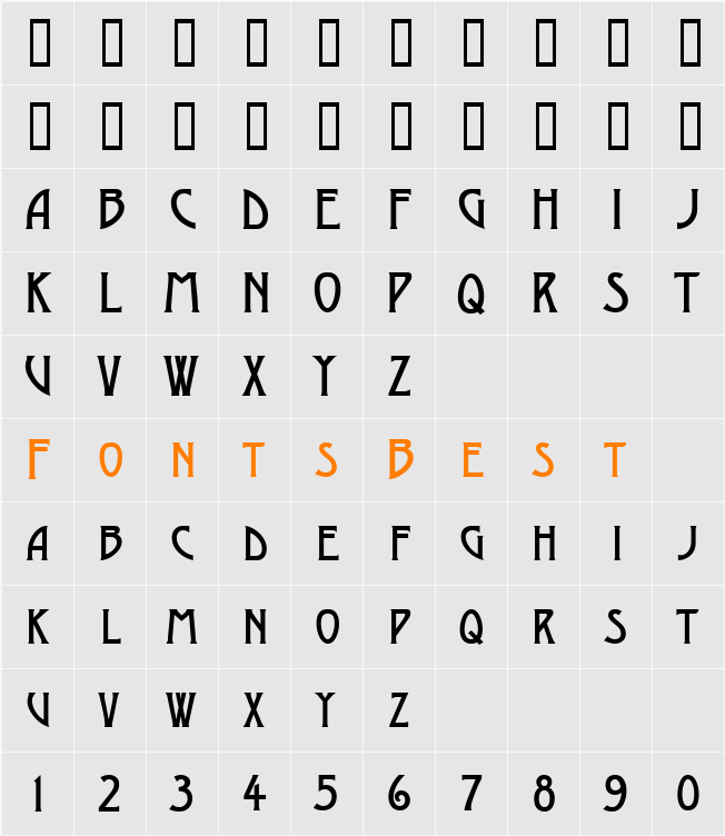 a_ModernoCaps Character Map