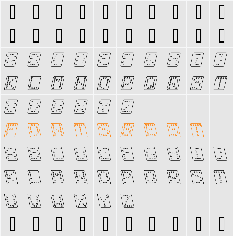 Domino bred kursiv omrids Character Map