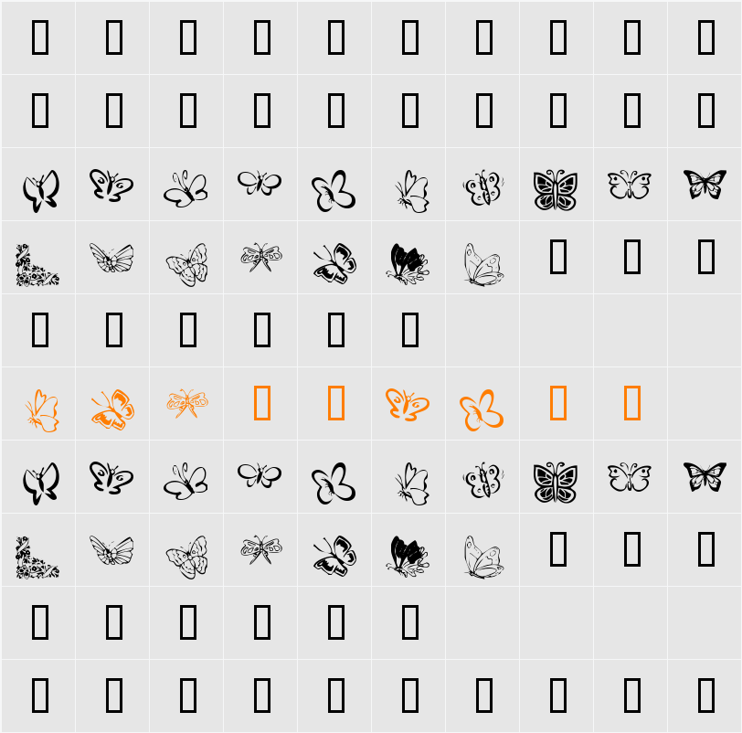 KR Butterflies Character Map