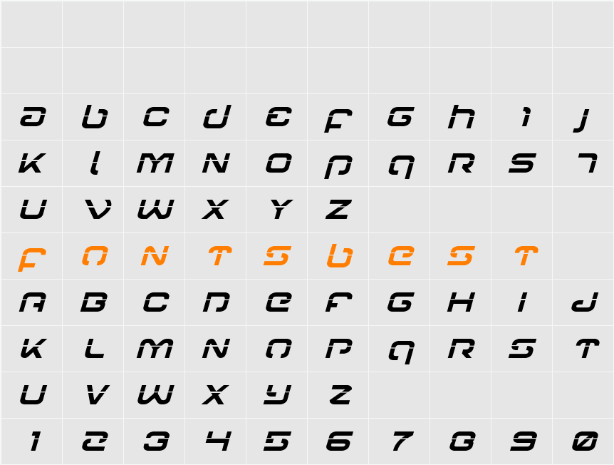 Gunrunner Laser Italic Character Map