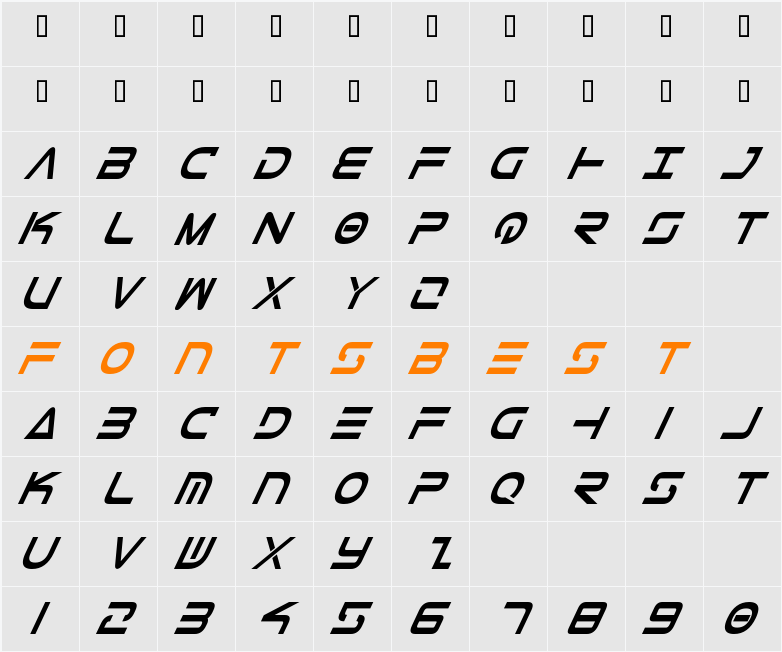 Tele-Marines Cond Bold Italic Character Map