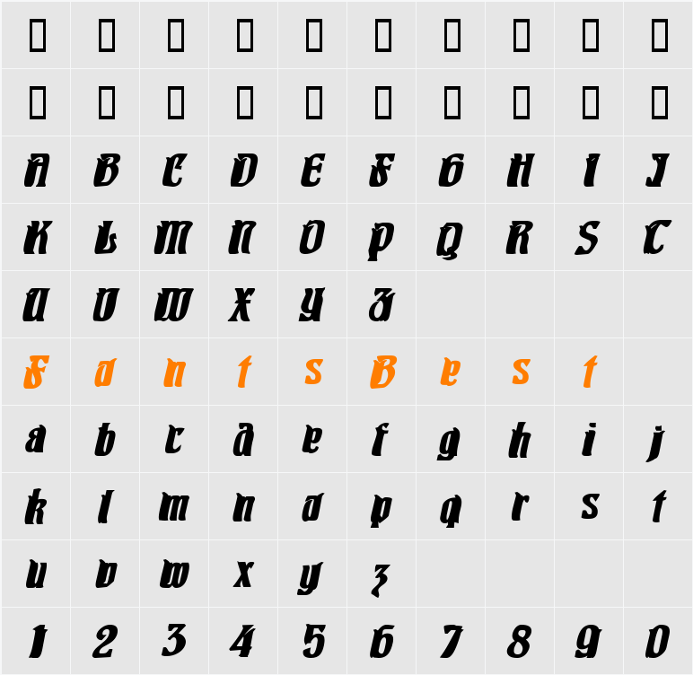 Pittoresk Bold Oblique Character Map
