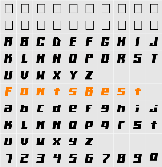 Kiloton Condensed Italic Character Map