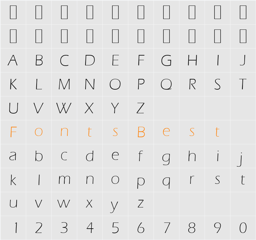 E820-Sans-Light Character Map