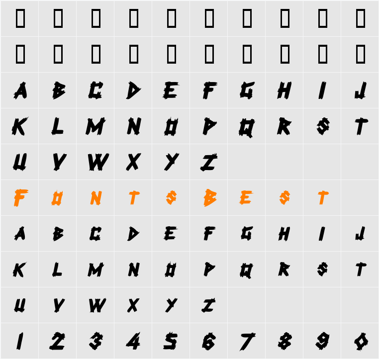 PlanksDisplayCaps Character Map