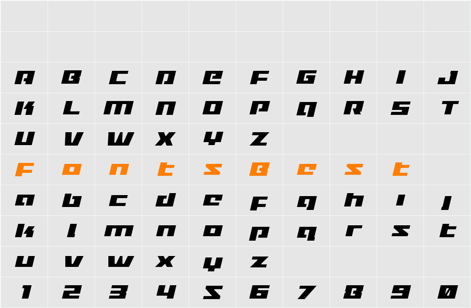 Turbo Charge Light Italic Character Map