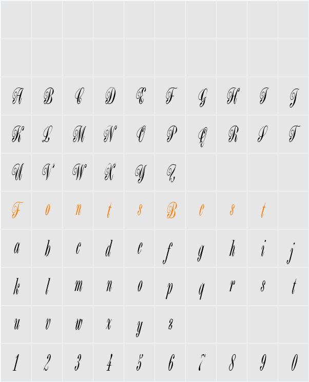 Bordeaux Script Character Map