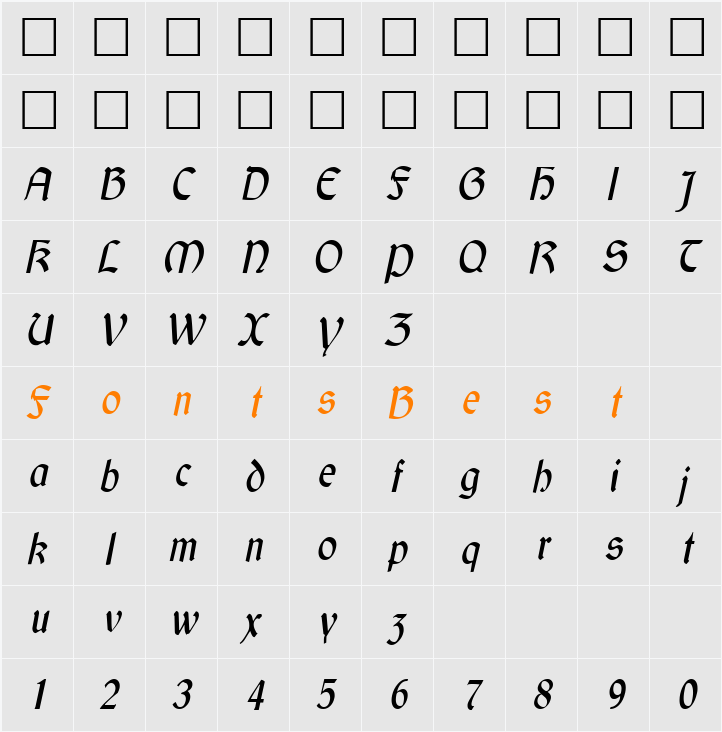 GaelicCondensed Character Map