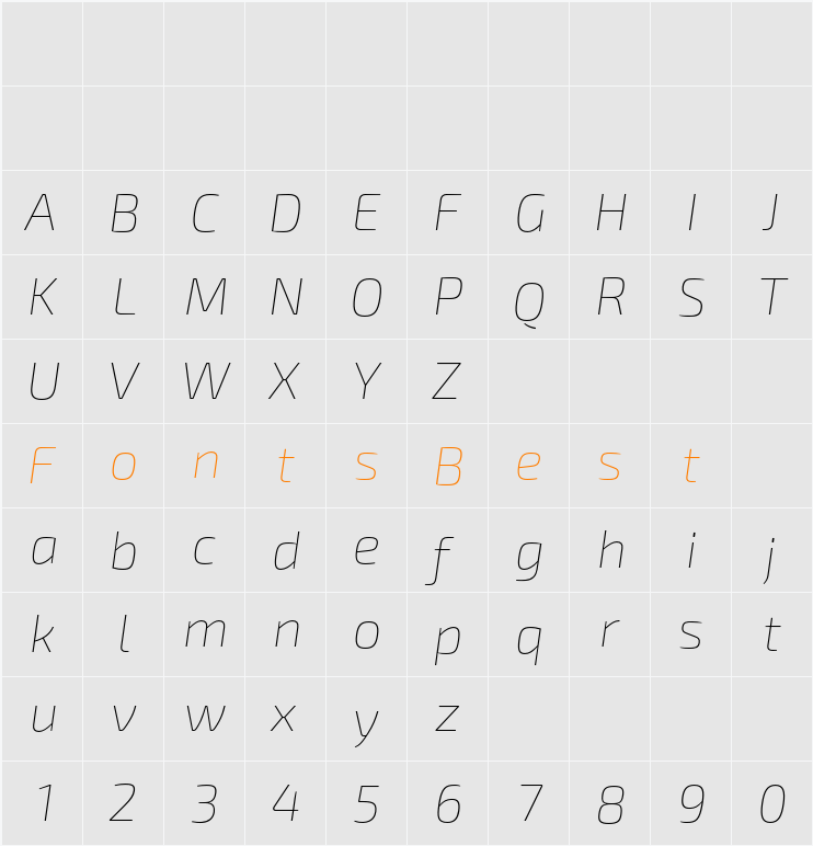 Exo 2 Thin Character Map