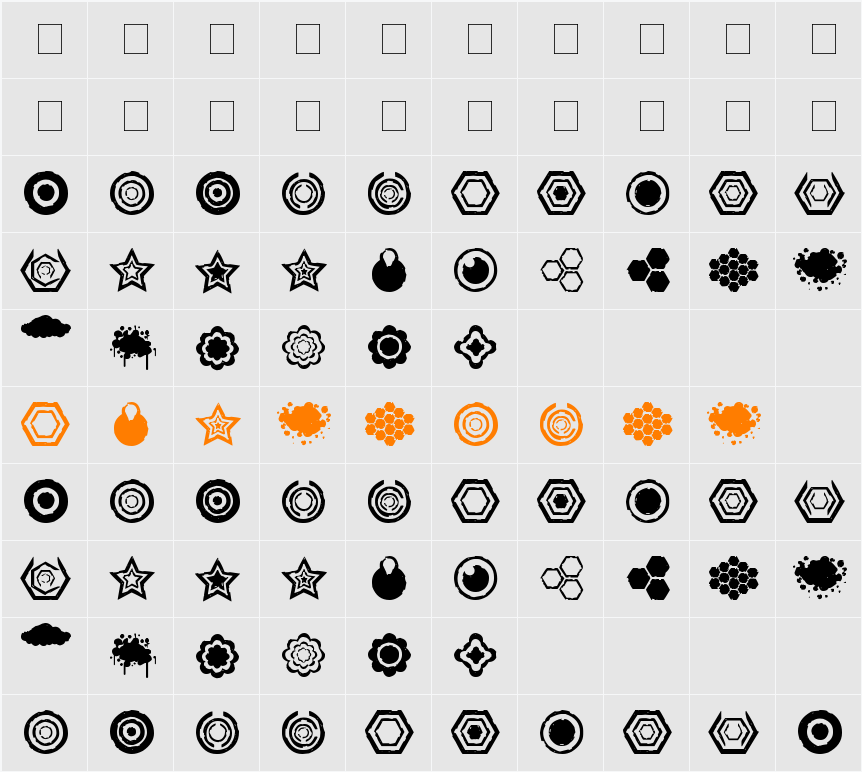 Dingbatz Formz DSG Character Map