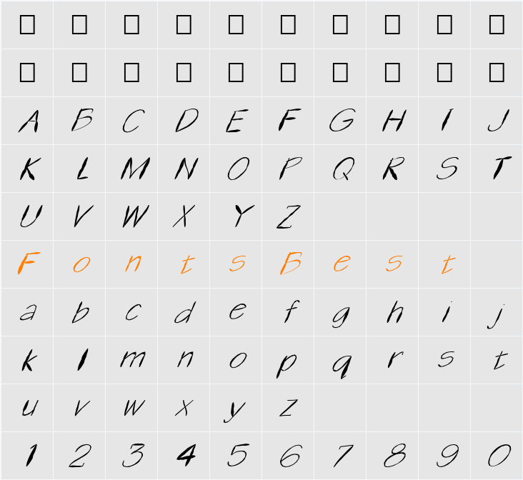 FZ HAND 1 MANGLED ITALIC Character Map