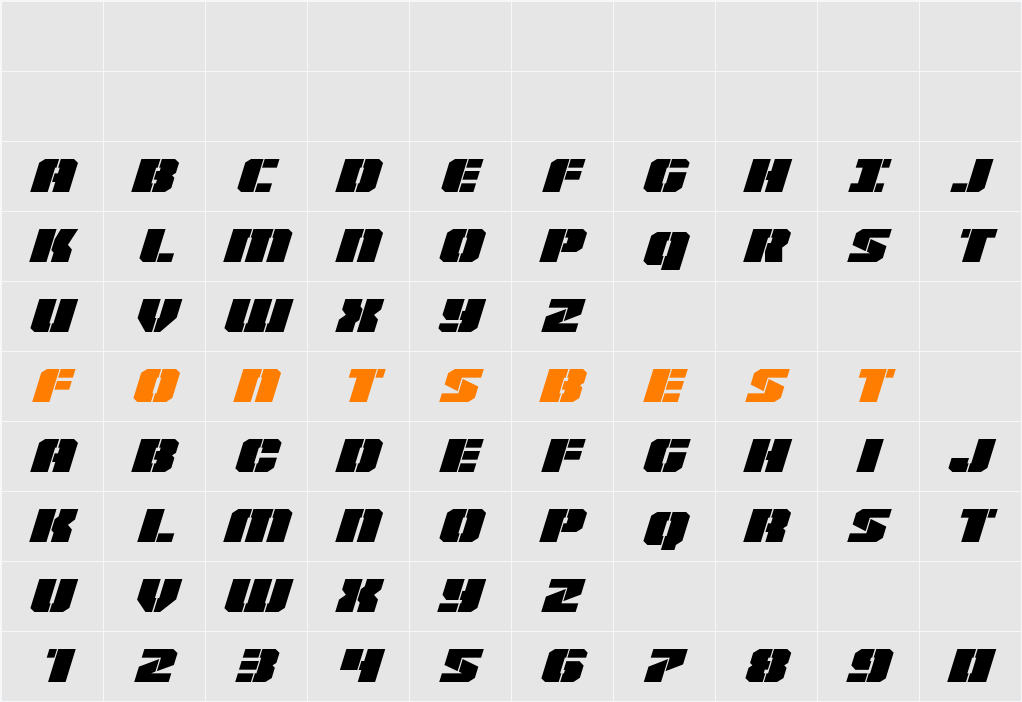 Warp Thruster Expanded Italic Character Map