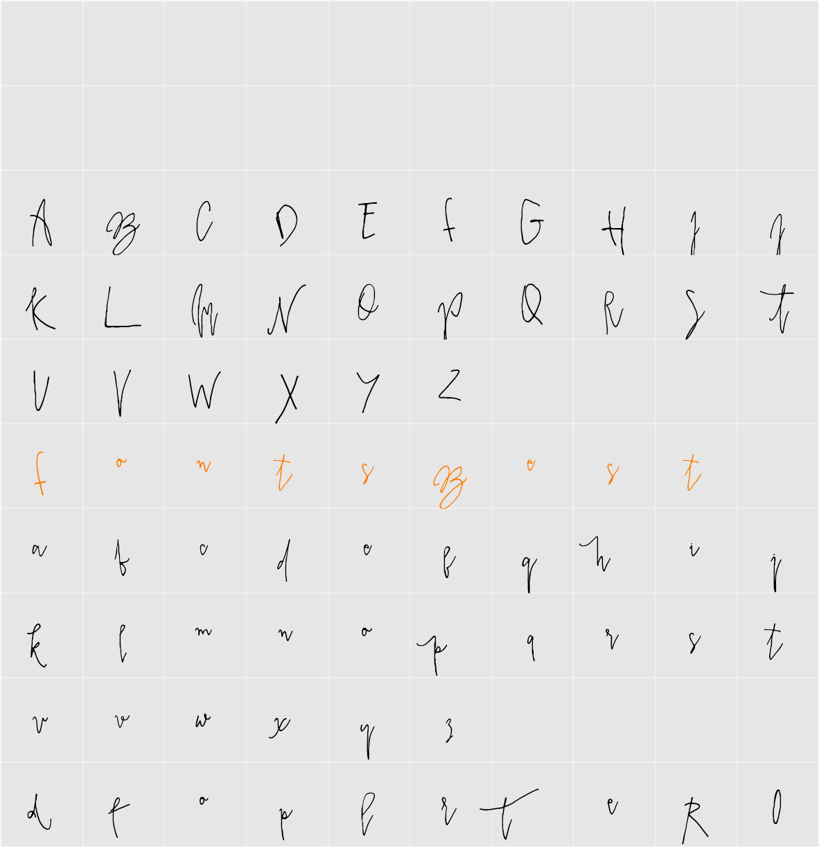 PrestigeScriptAlt Character Map