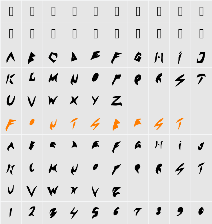Sennsunngeta Character Map