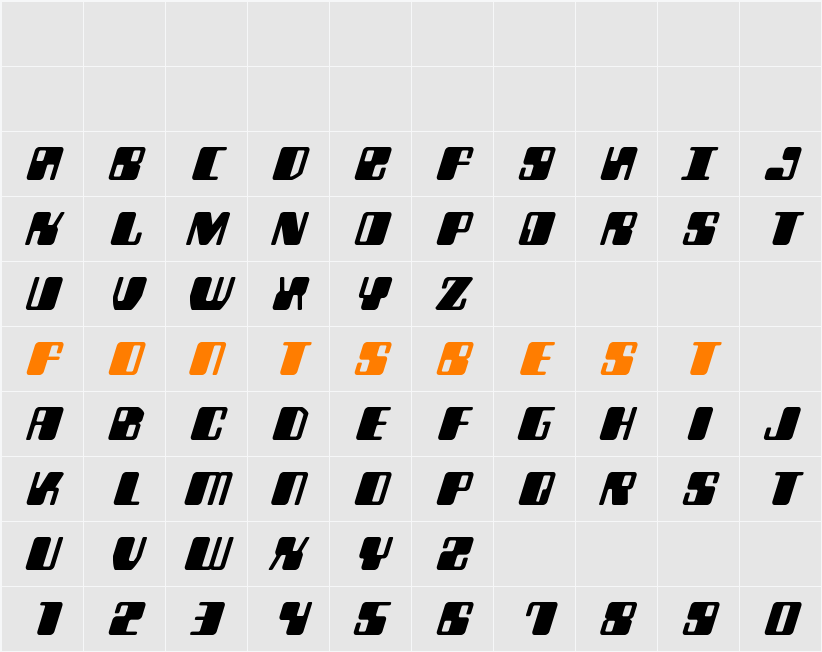 Zyborgs Expanded Italic Character Map