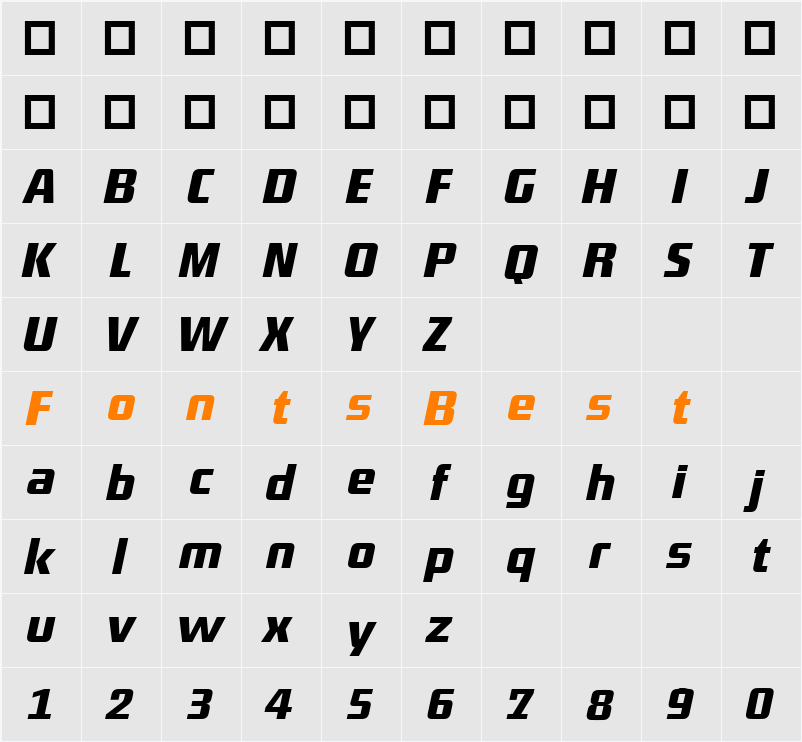 DistrictTF-MediumItalic Character Map