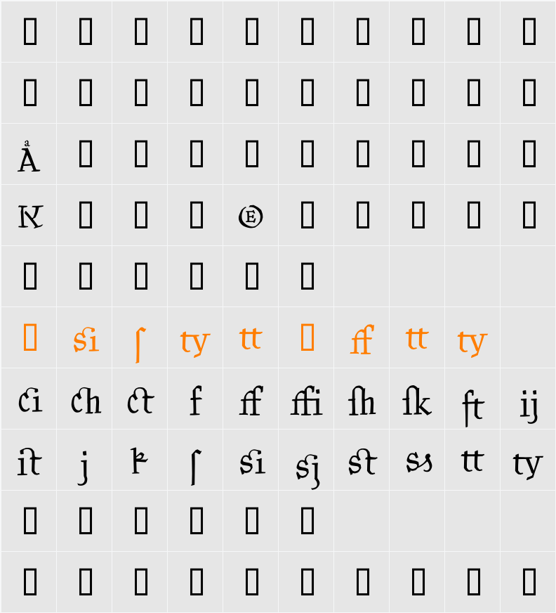 Kantor Ligatures Character Map