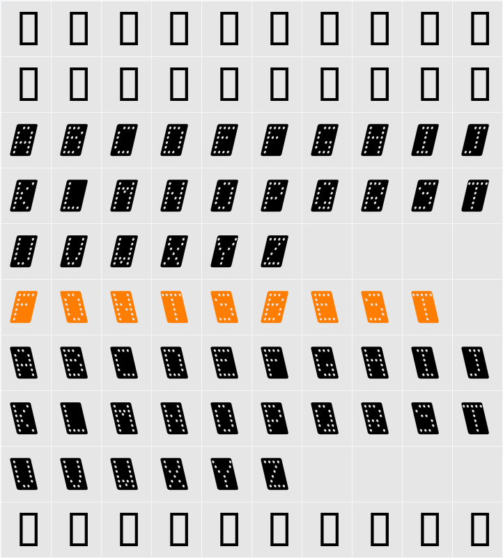 Domino normal kursiv Character Map