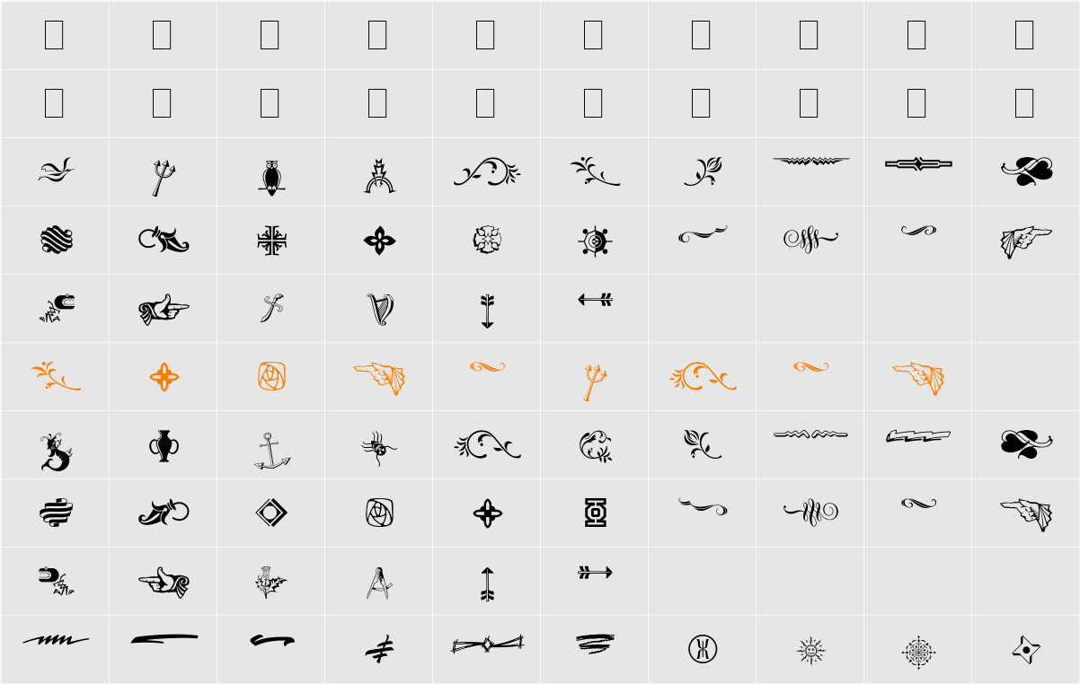 Type Embellishments Three Character Map