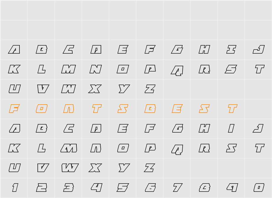 Eagle Strike Bold Outline Italic Character Map