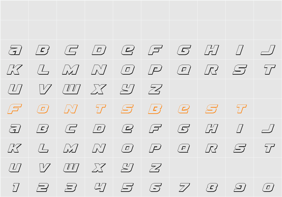 Terran 3D Italic Character Map