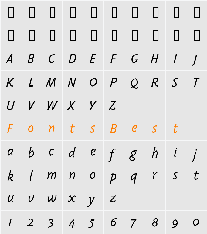 TriplexItalicLight Character Map