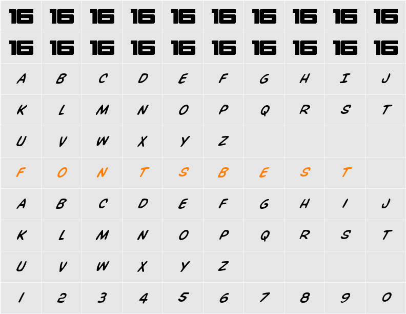 Overstreet Bible Super-Italic Character Map