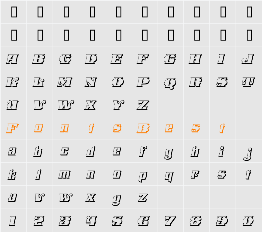 Stampede Open Italic Character Map