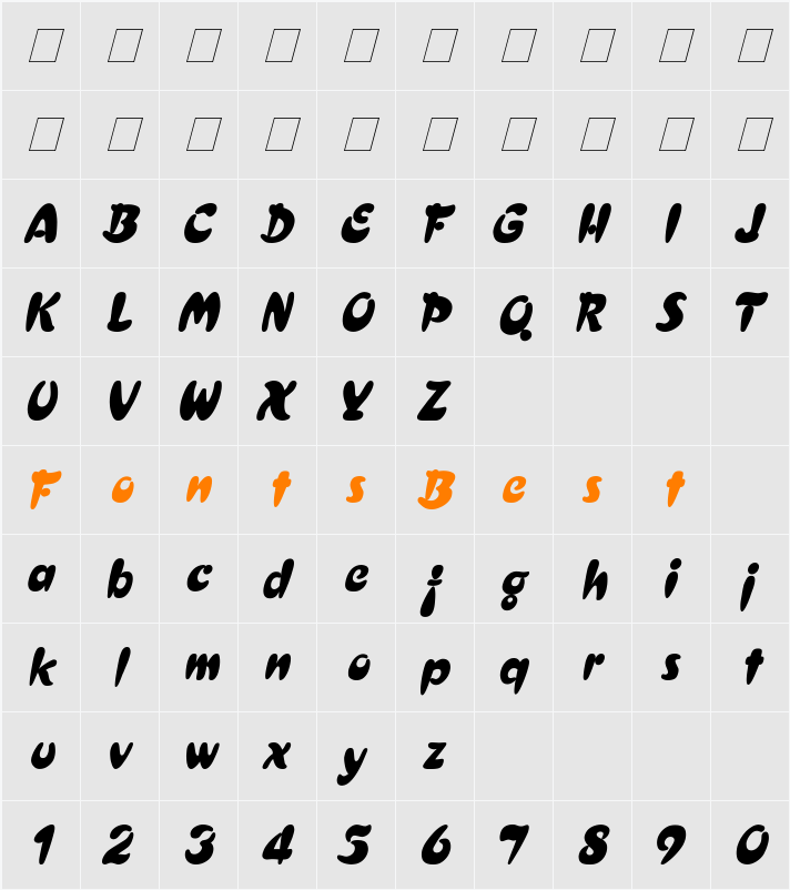 Electrik Italic Character Map