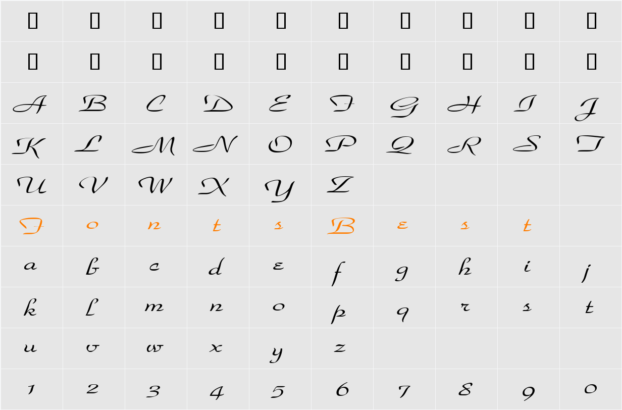 WaldorfScriptExtended Character Map