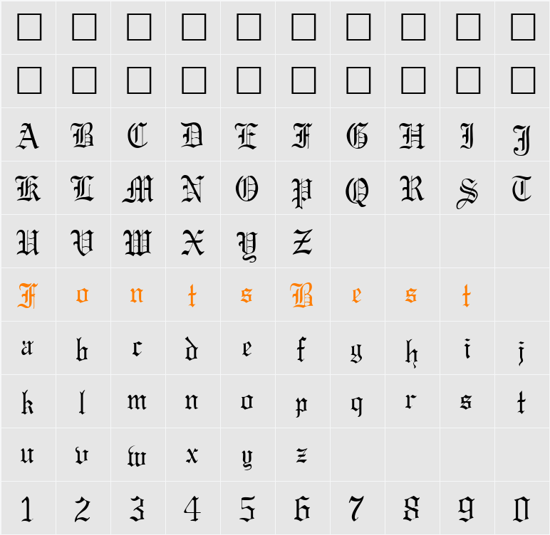 Gregorian DB Character Map