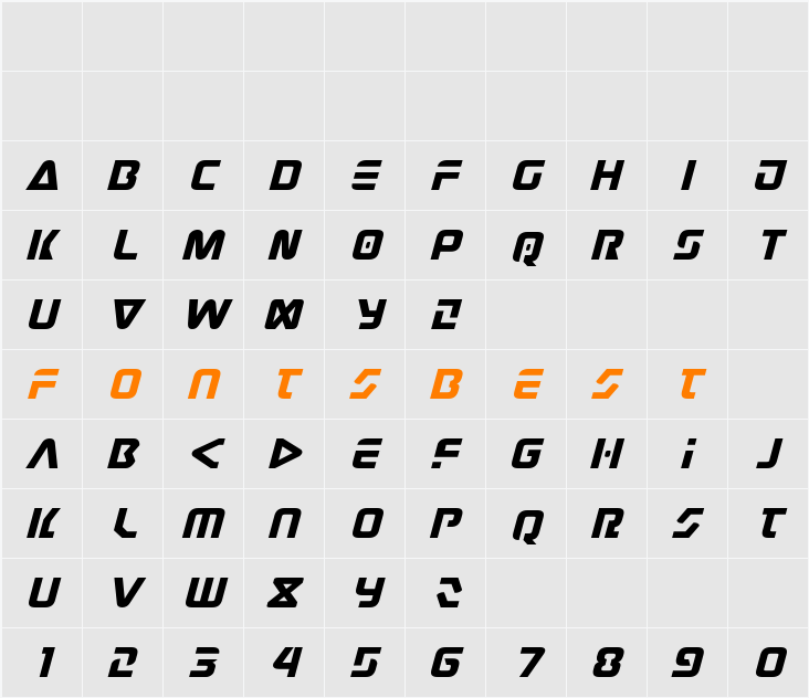 Judge Expanded Italic Character Map