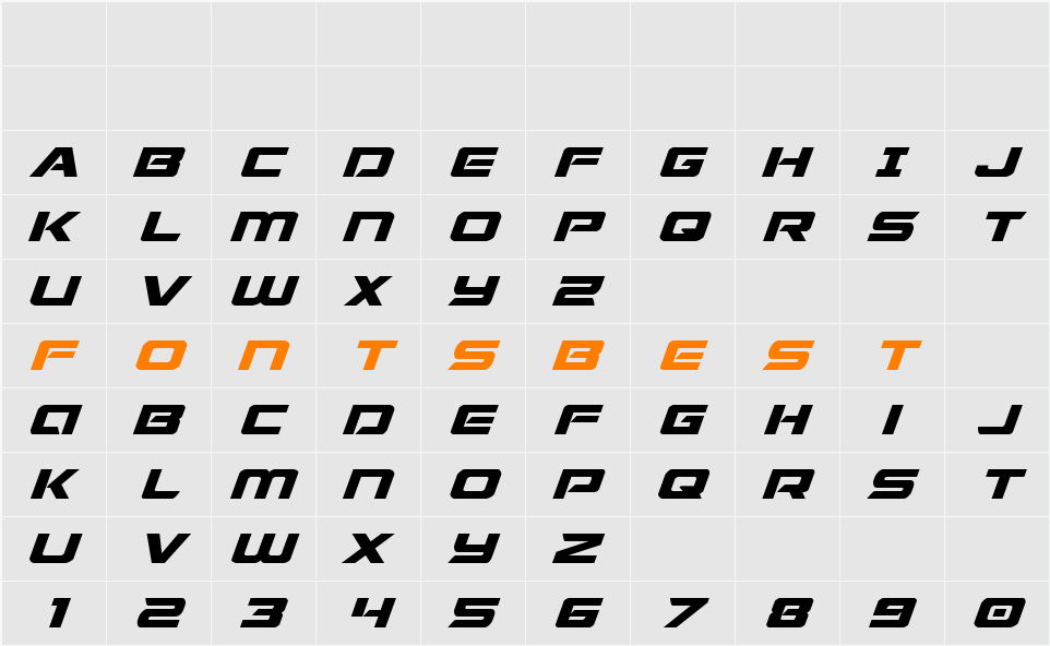 Starduster Expanded Italic Character Map