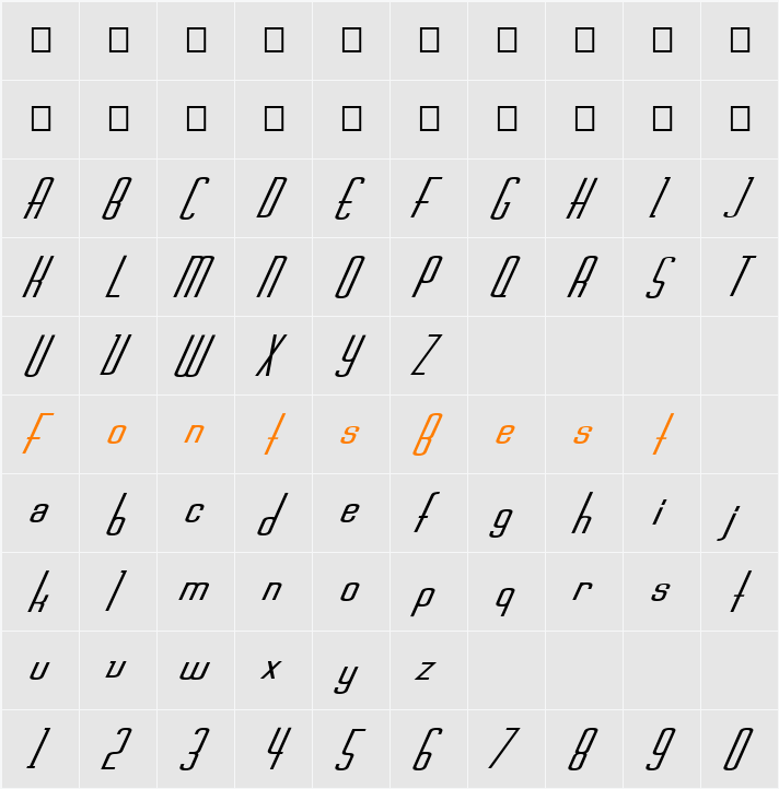 FZ BASIC 44 ITALIC Character Map