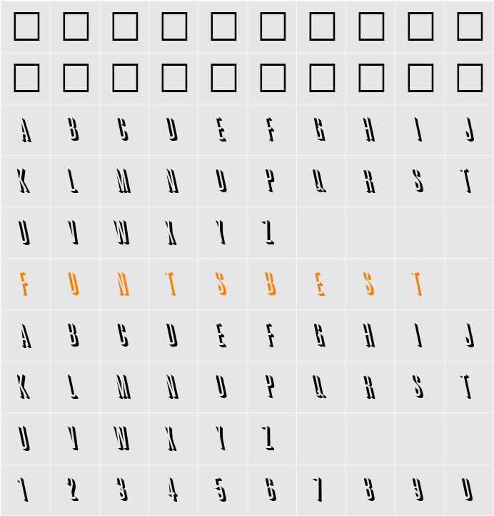 GreatReliefBackslant Character Map