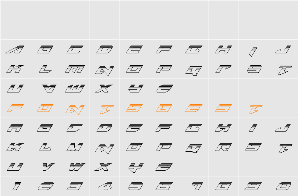 Tarrget Platinum Italic Character Map
