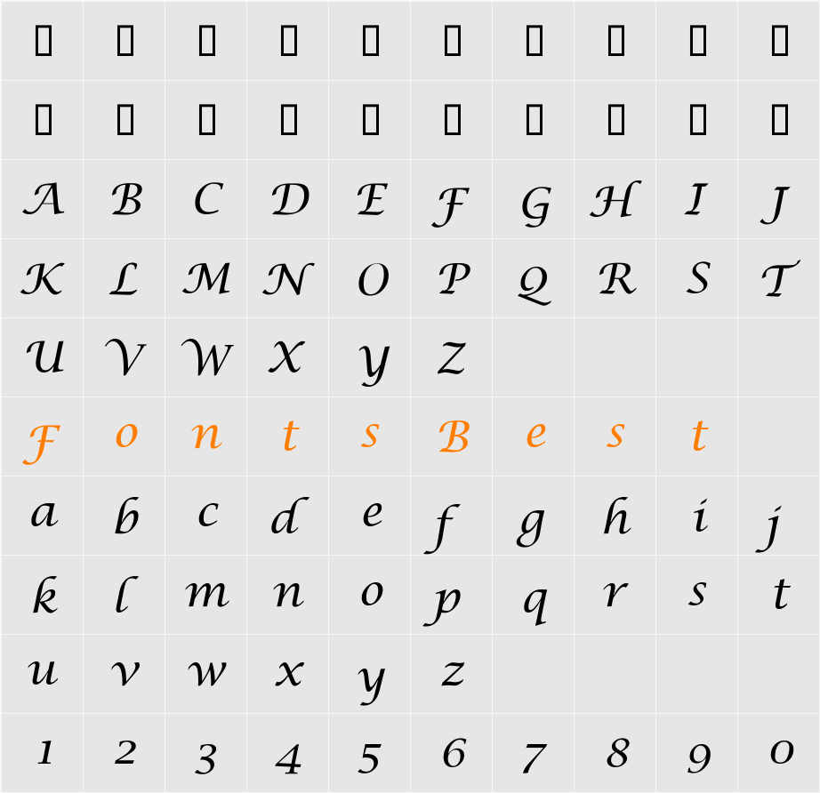 Lucida Calligra Character Map